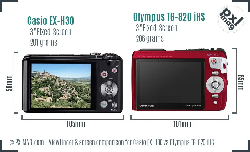 Casio EX-H30 vs Olympus TG-820 iHS Screen and Viewfinder comparison