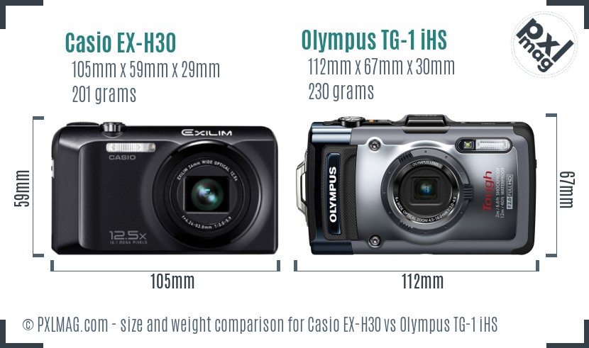Casio EX-H30 vs Olympus TG-1 iHS size comparison Casio EX-H30 vs Olympus TG-1 iHS size comparison