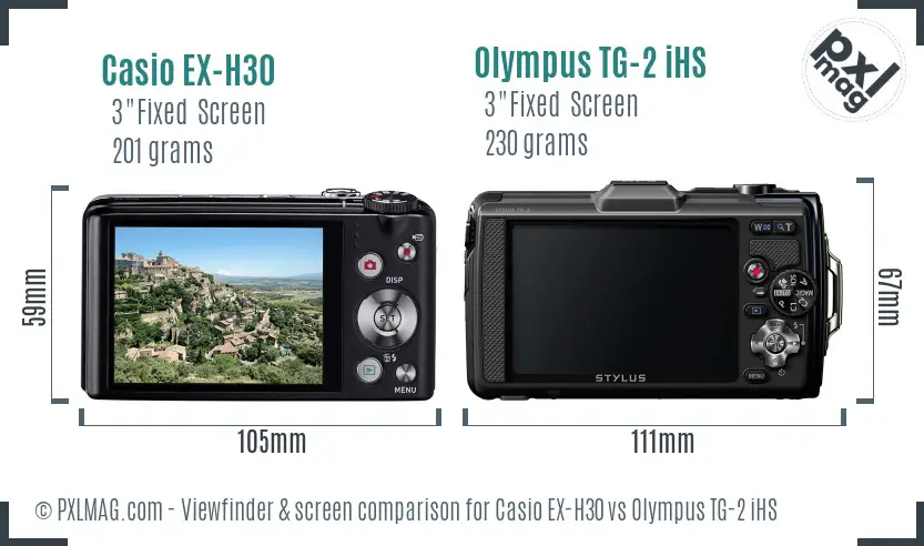 Casio EX-H30 vs Olympus TG-2 iHS Screen and Viewfinder comparison