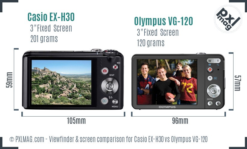 Casio EX-H30 vs Olympus VG-120 Screen and Viewfinder comparison