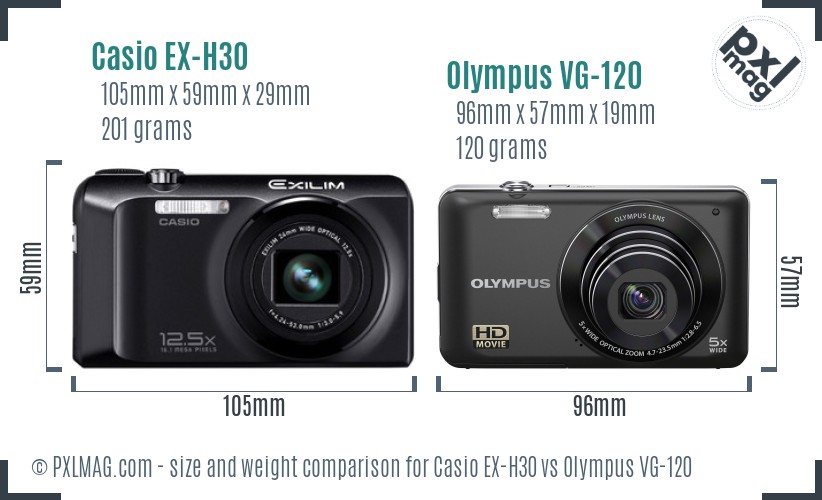 Casio EX-H30 vs Olympus VG-120 size comparison