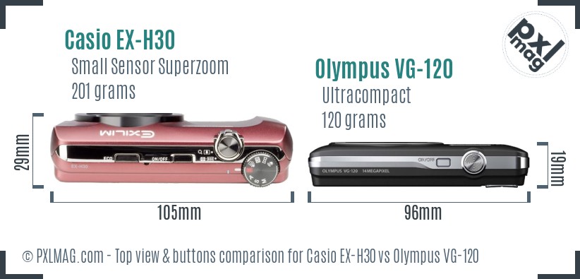 Casio EX-H30 vs Olympus VG-120 top view buttons comparison