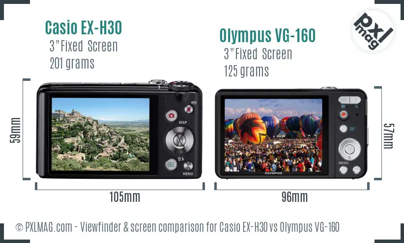 Casio EX-H30 vs Olympus VG-160 Screen and Viewfinder comparison