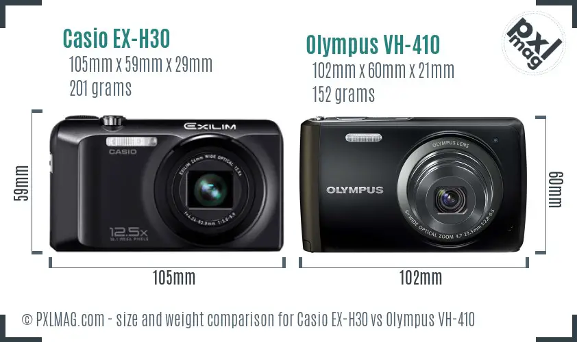 Casio EX-H30 vs Olympus VH-410 size comparison