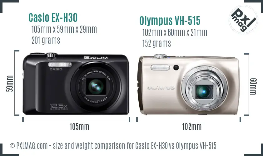 Casio EX-H30 vs Olympus VH-515 size comparison