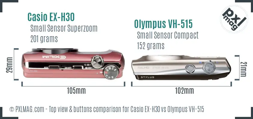 Casio EX-H30 vs Olympus VH-515 top view buttons comparison