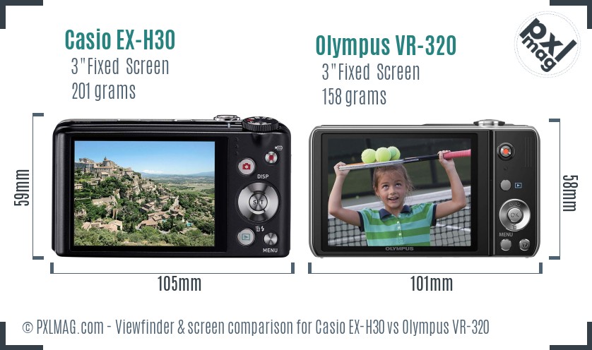 Casio EX-H30 vs Olympus VR-320 Screen and Viewfinder comparison