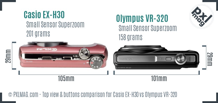 Casio EX-H30 vs Olympus VR-320 top view buttons comparison