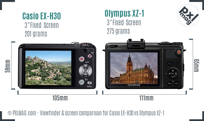 Casio EX-H30 vs Olympus XZ-1 Screen and Viewfinder comparison