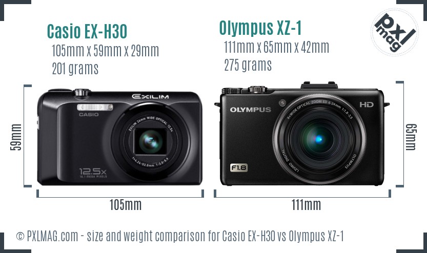 Casio EX-H30 vs Olympus XZ-1 size comparison