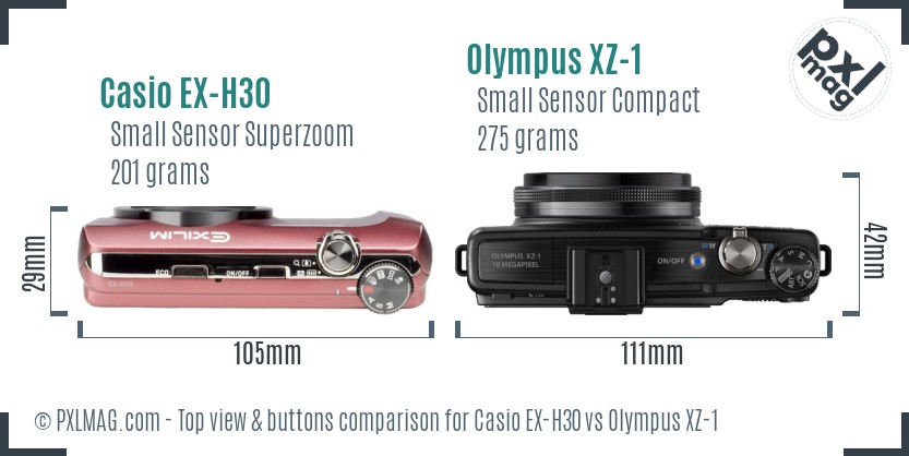 Casio EX-H30 vs Olympus XZ-1 top view buttons comparison