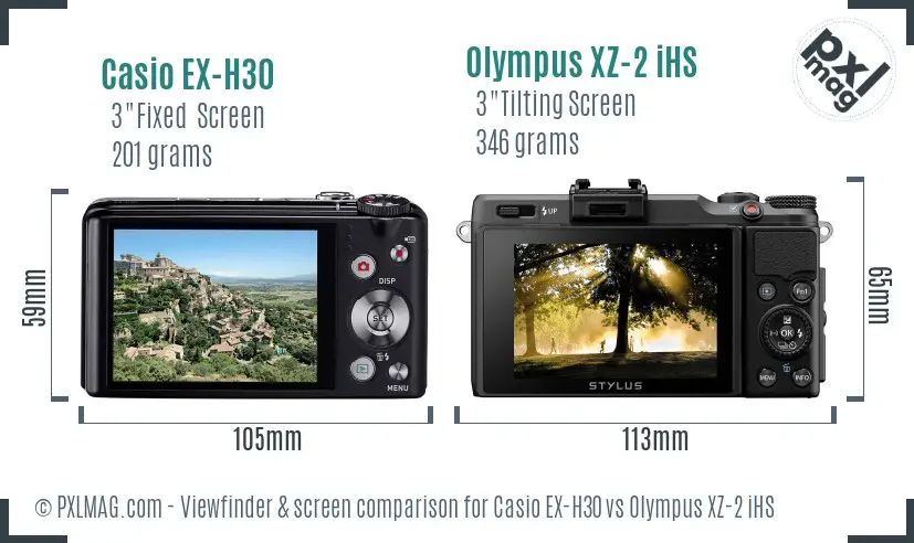 Casio EX-H30 vs Olympus XZ-2 iHS Screen and Viewfinder comparison