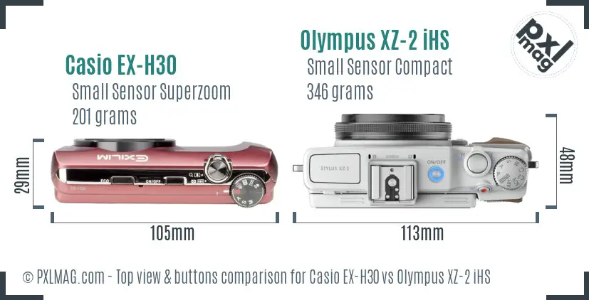 Casio EX-H30 vs Olympus XZ-2 iHS top view buttons comparison