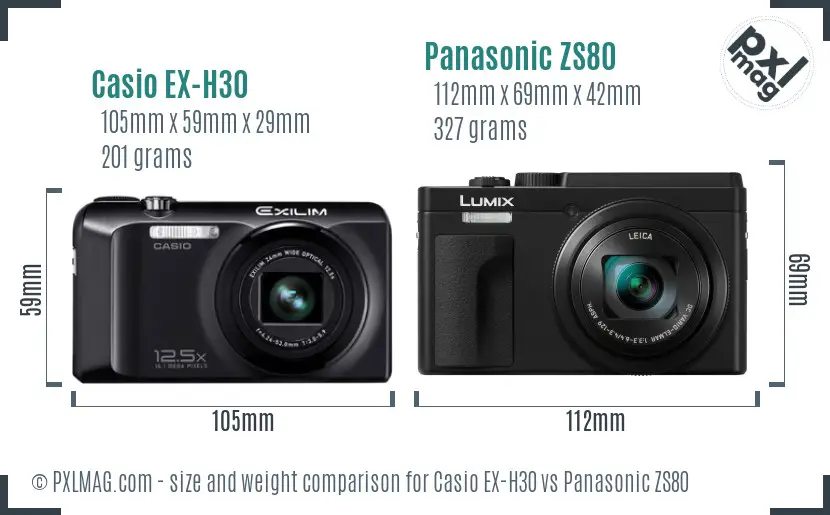 Casio EX-H30 vs Panasonic ZS80 size comparison
