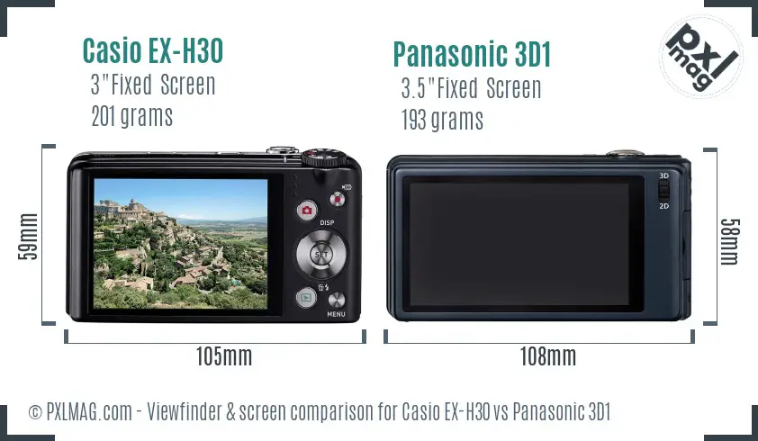 Casio EX-H30 vs Panasonic 3D1 Screen and Viewfinder comparison