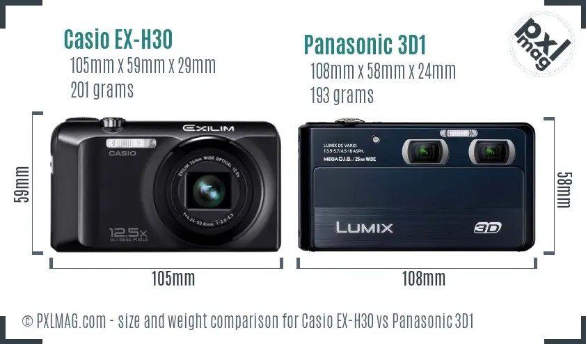 Casio EX-H30 vs Panasonic 3D1 size comparison