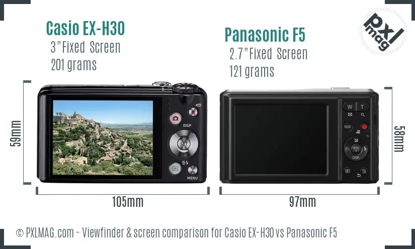 Casio EX-H30 vs Panasonic F5 Screen and Viewfinder comparison