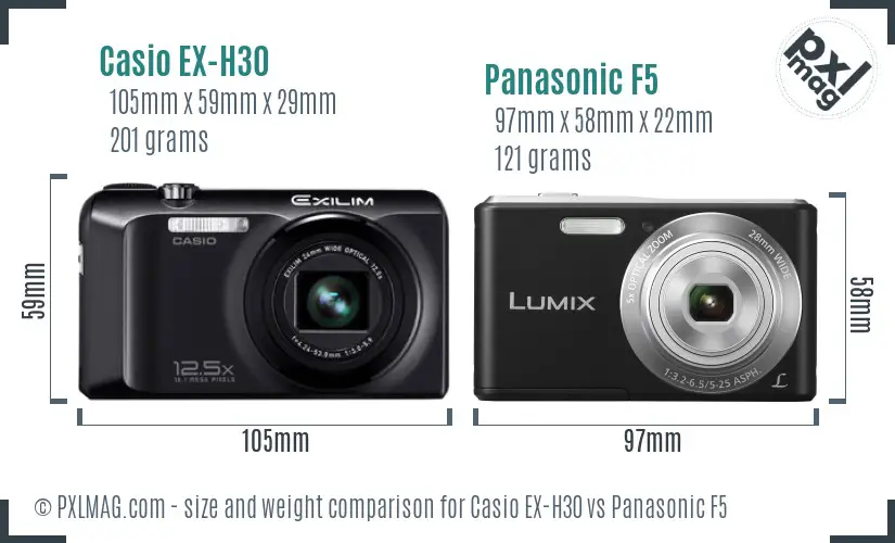 Casio EX-H30 vs Panasonic F5 size comparison