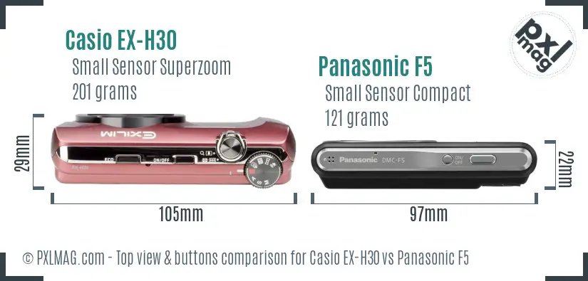 Casio EX-H30 vs Panasonic F5 top view buttons comparison