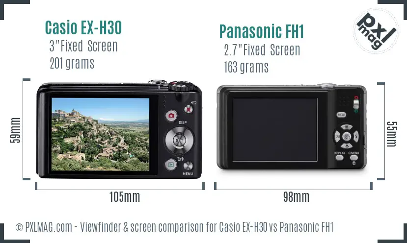 Casio EX-H30 vs Panasonic FH1 Screen and Viewfinder comparison