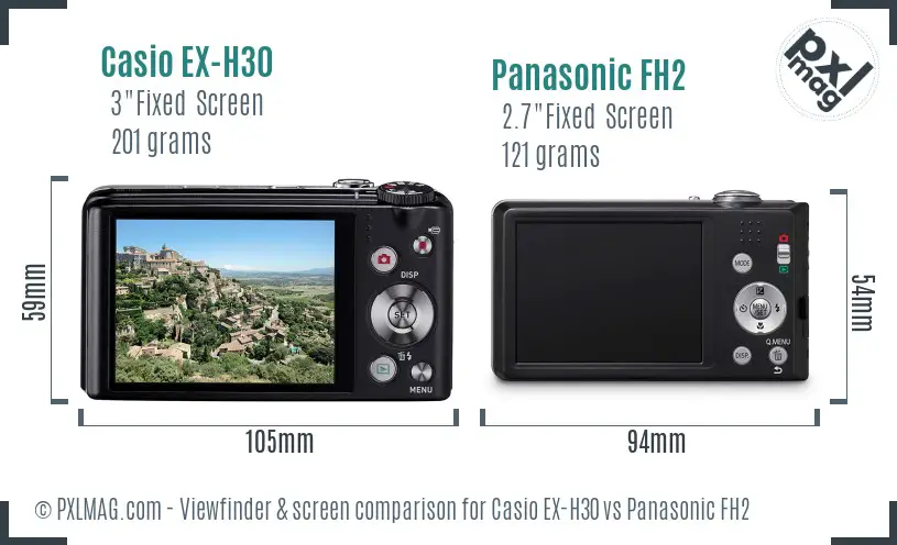 Casio EX-H30 vs Panasonic FH2 Screen and Viewfinder comparison Casio EX-H30 vs Panasonic FH2 Screen and Viewfinder comparison