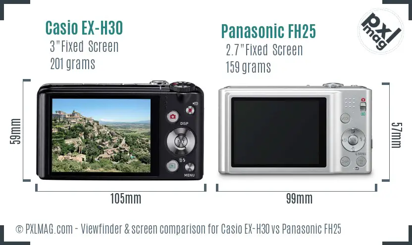 Casio EX-H30 vs Panasonic FH25 Screen and Viewfinder comparison