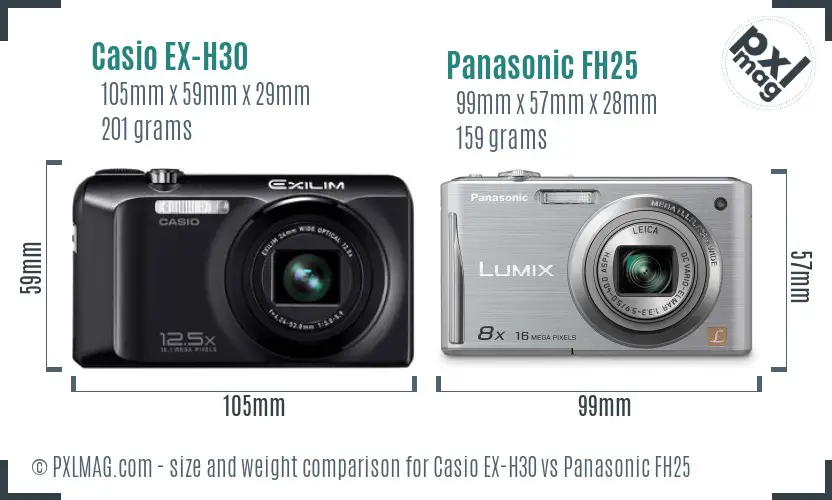 Casio EX-H30 vs Panasonic FH25 size comparison
