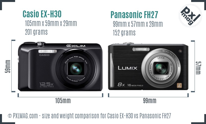 Casio EX-H30 vs Panasonic FH27 size comparison