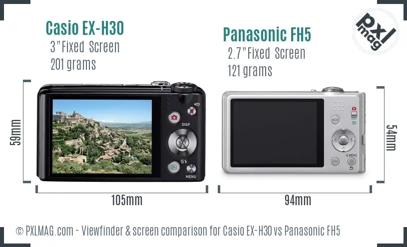 Casio EX-H30 vs Panasonic FH5 Screen and Viewfinder comparison