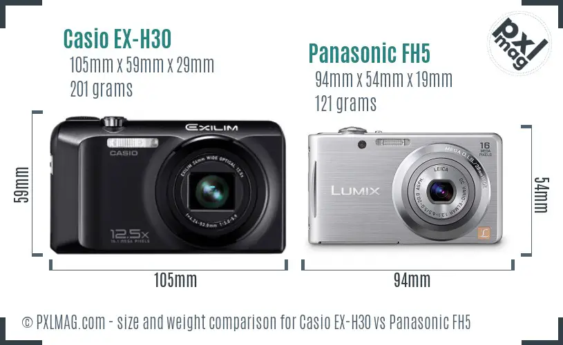 Casio EX-H30 vs Panasonic FH5 size comparison