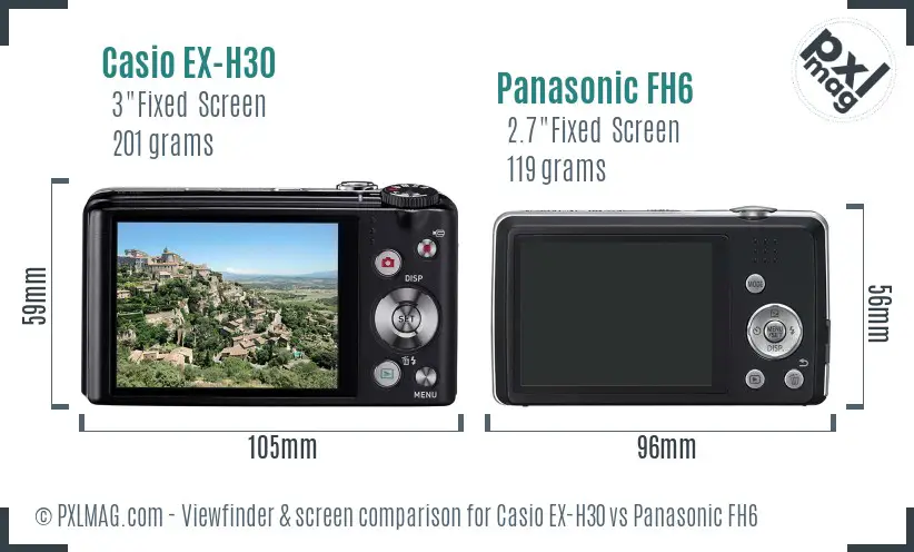 Casio EX-H30 vs Panasonic FH6 Screen and Viewfinder comparison