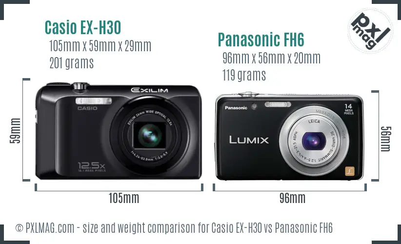 Casio EX-H30 vs Panasonic FH6 size comparison