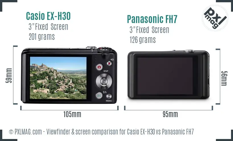 Casio EX-H30 vs Panasonic FH7 Screen and Viewfinder comparison