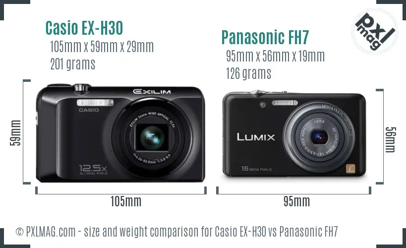 Casio EX-H30 vs Panasonic FH7 size comparison