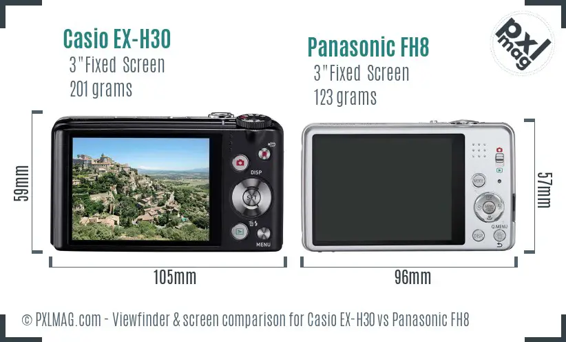 Casio EX-H30 vs Panasonic FH8 Screen and Viewfinder comparison Casio EX-H30 vs Panasonic FH8 Screen and Viewfinder comparison