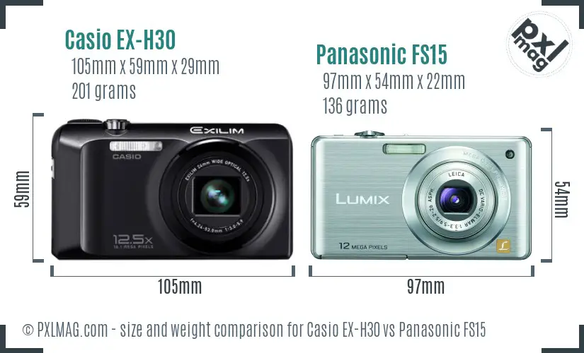 Casio EX-H30 vs Panasonic FS15 size comparison Casio EX-H30 vs Panasonic FS15 size comparison