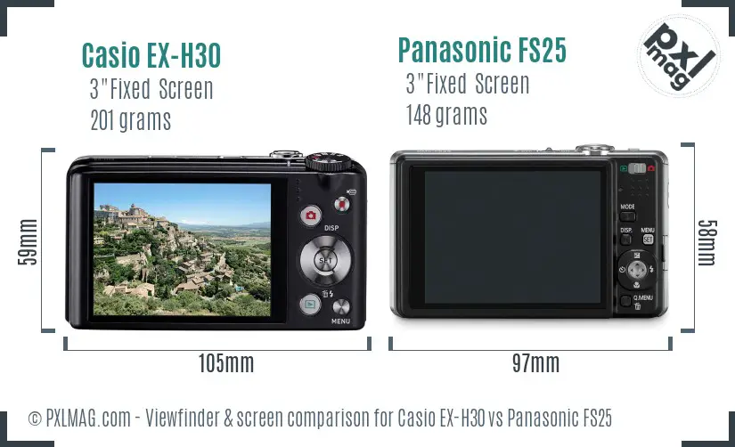 Casio EX-H30 vs Panasonic FS25 Screen and Viewfinder comparison Casio EX-H30 vs Panasonic FS25 Screen and Viewfinder comparison