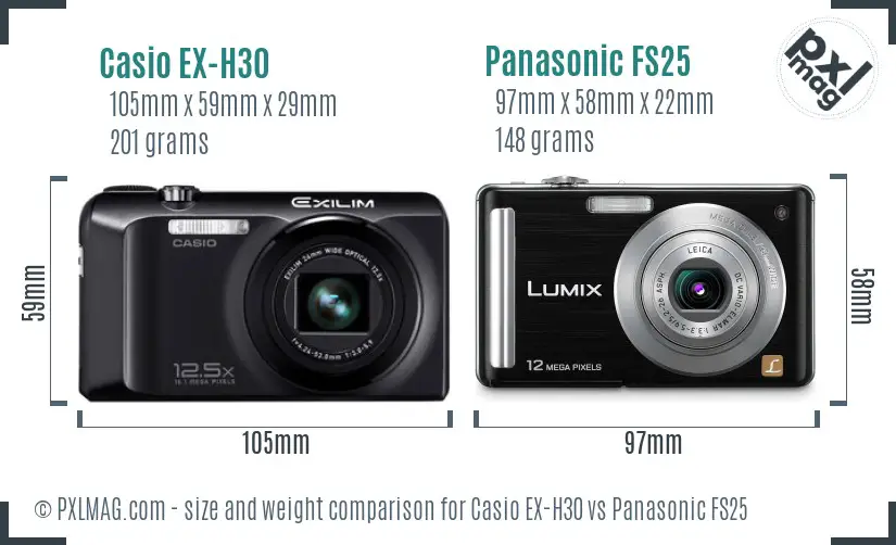 Casio EX-H30 vs Panasonic FS25 size comparison Casio EX-H30 vs Panasonic FS25 size comparison