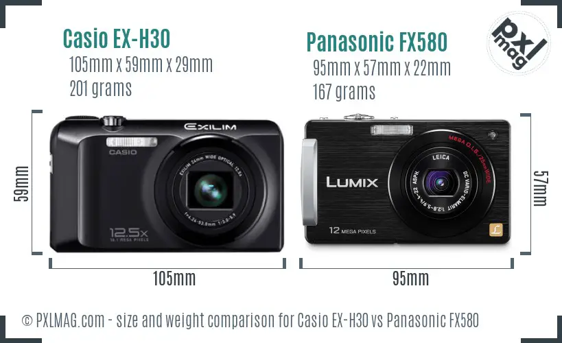 Casio EX-H30 vs Panasonic FX580 size comparison