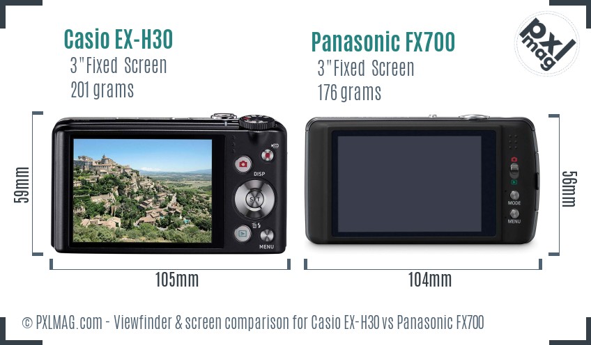 Casio EX-H30 vs Panasonic FX700 Screen and Viewfinder comparison