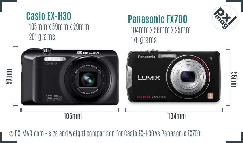 Casio EX-H30 vs Panasonic FX700 size comparison Casio EX-H30 vs Panasonic FX700 size comparison