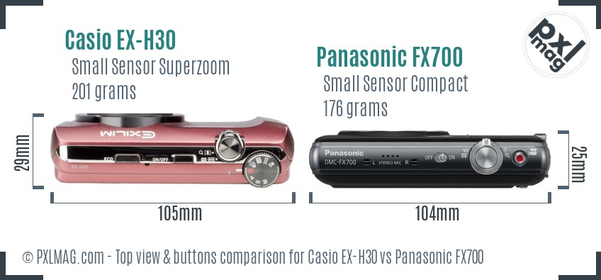 Casio EX-H30 vs Panasonic FX700 top view buttons comparison