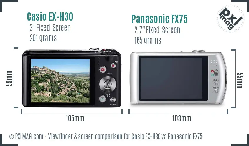 Casio EX-H30 vs Panasonic FX75 Screen and Viewfinder comparison