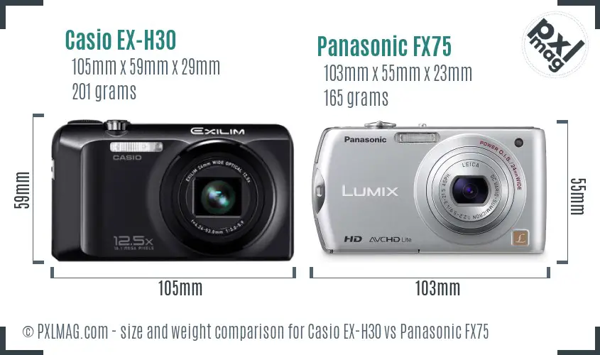 Casio EX-H30 vs Panasonic FX75 size comparison