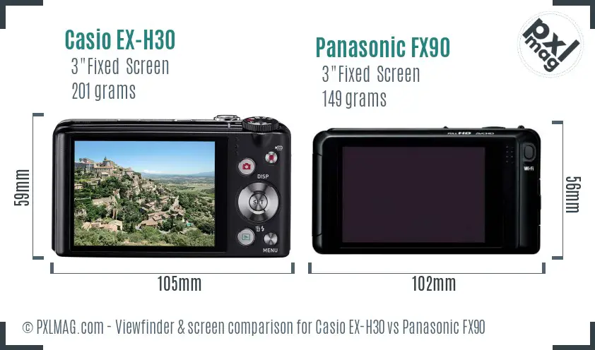 Casio EX-H30 vs Panasonic FX90 Screen and Viewfinder comparison