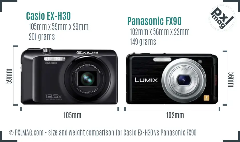 Casio EX-H30 vs Panasonic FX90 size comparison