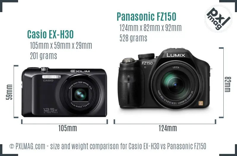 Casio EX-H30 vs Panasonic FZ150 size comparison