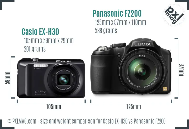 Casio EX-H30 vs Panasonic FZ200 size comparison