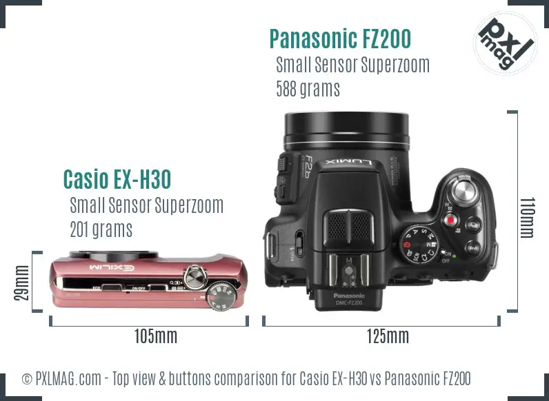 Casio EX-H30 vs Panasonic FZ200 top view buttons comparison