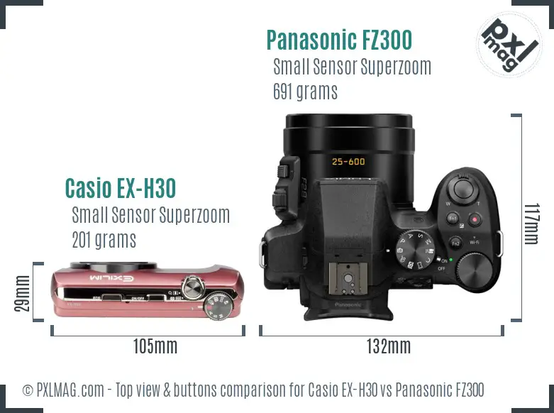 Casio EX-H30 vs Panasonic FZ300 top view buttons comparison